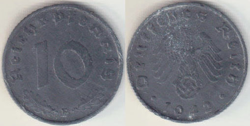 1942 B Germany 10 Pfennig A001592.
